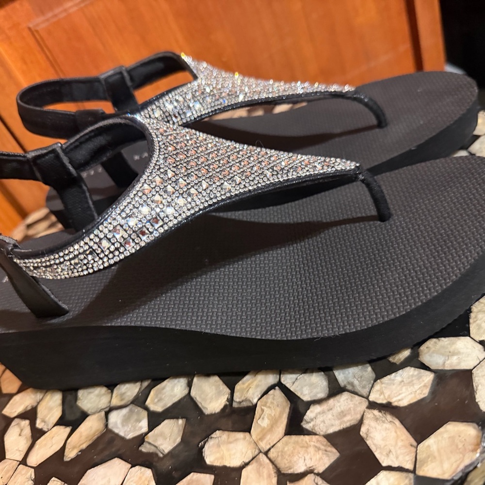 Kelly & Katie Black Sandals with Silver Embellishments
